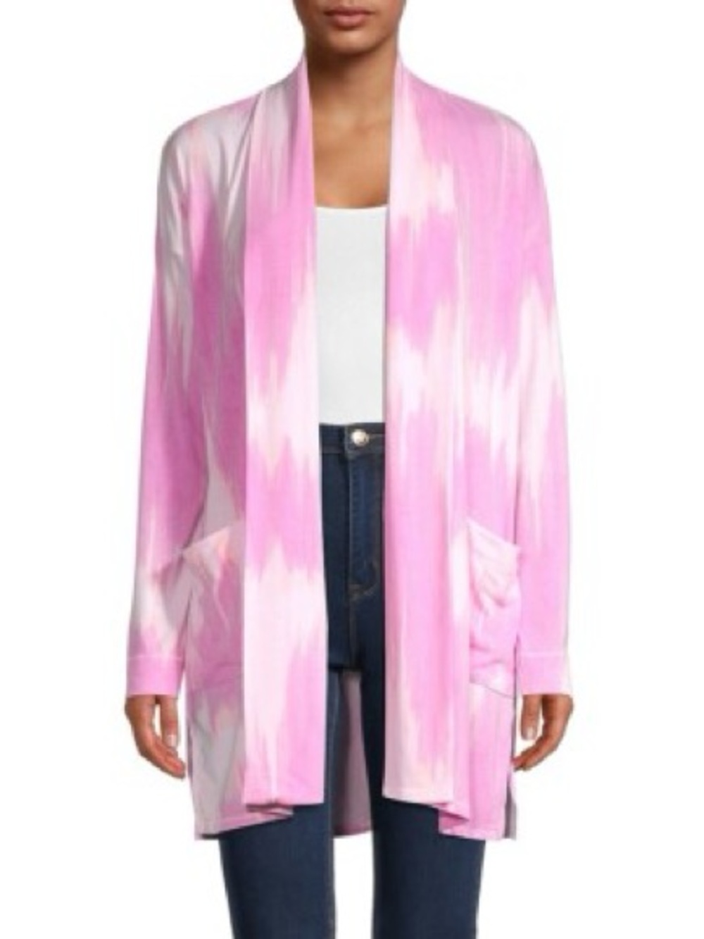 Natori Pink Tye Dye Print Jersey Knit Open Cardigan Robe